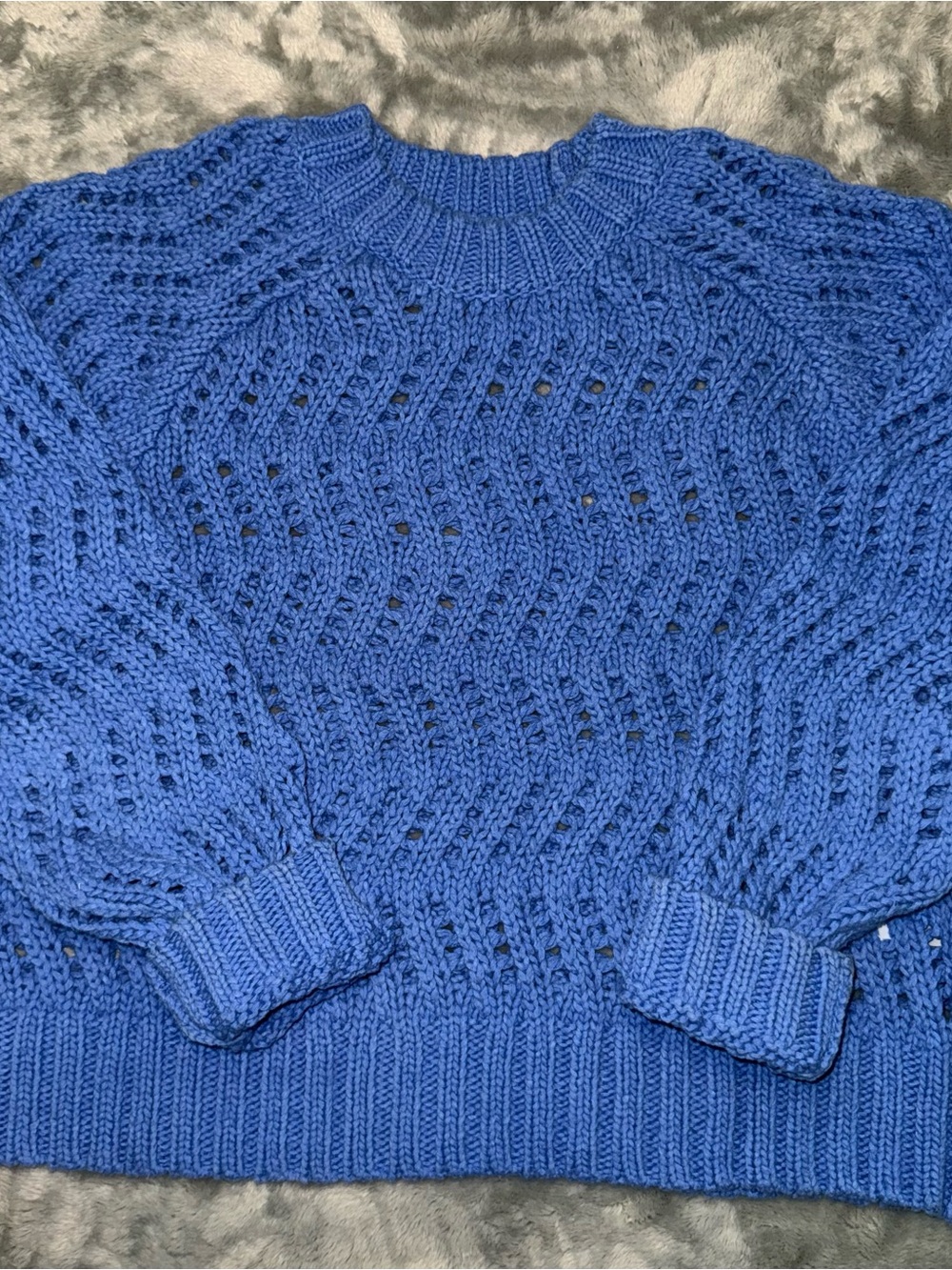 American Eagle Outfitters Royal Blue Open-Weave Crewneck Sweater